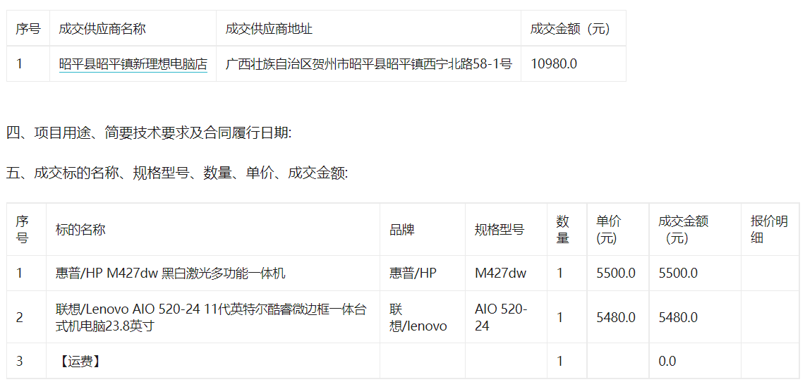 昭平县巩桥中学关于黑白激光多功能一体机的网上超市采购项目成交公告