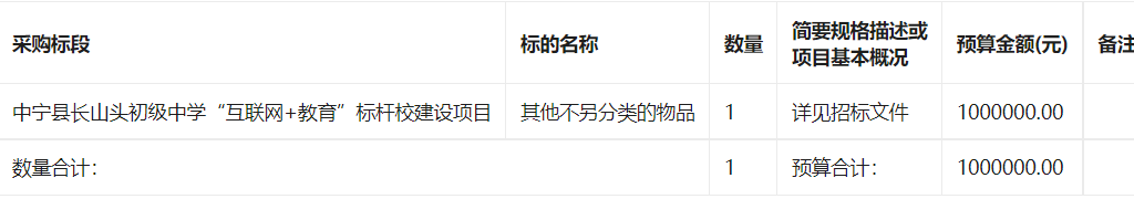 中宁县长山头初级中学“互联网+教育”标杆校建设项目项目招标公告