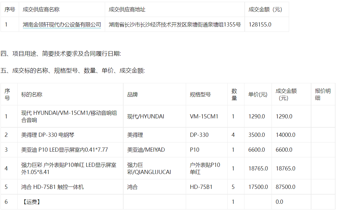 长沙县榔梨镇中心学校关于组合音响的网上超市采购项目成交公告