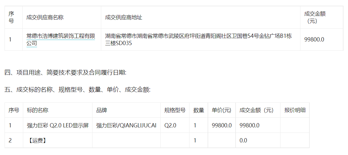 常德市武陵区中心幼儿园关于LED显示屏的网上超市采购项目成交公告