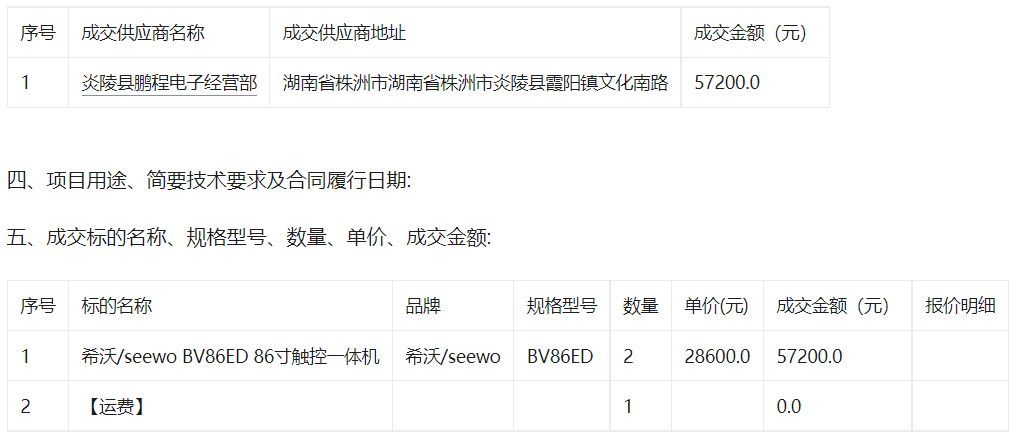 炎陵县第一中学关于触控一体机的网上超市采购项目成交公告