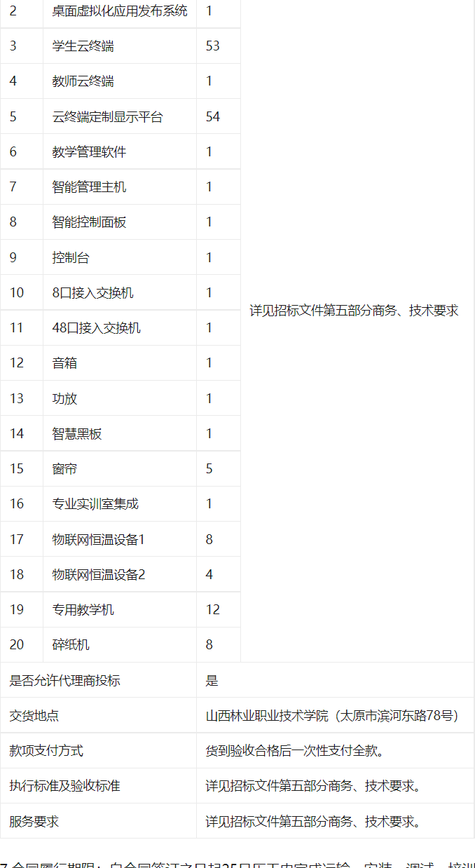 山西林业职业技术学院智慧云计算机辅助设计实训室建设及学院教学设备购置项目招标公告