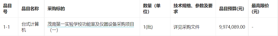 茂南第一实验学校功能室及仪器设备采购项目（一）招标公告