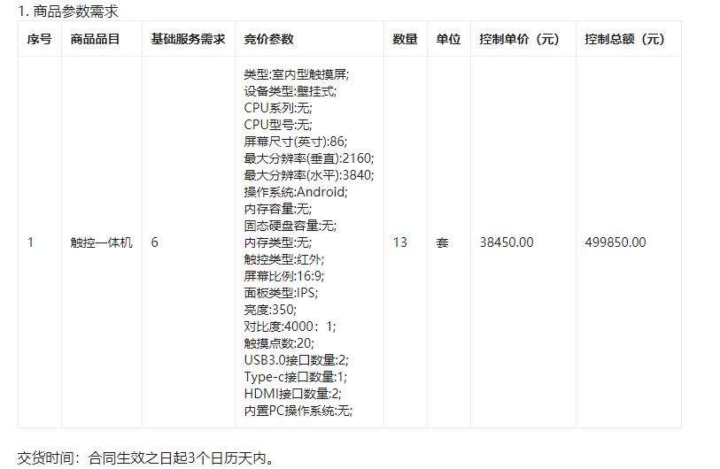 山西管理职业学院A020208触控一体机[集中采购]二次竞价项目采购公告