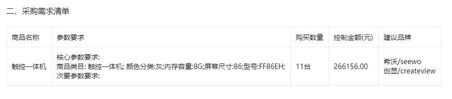 湖口县第三中学关于触控一体机11件的竞价采购