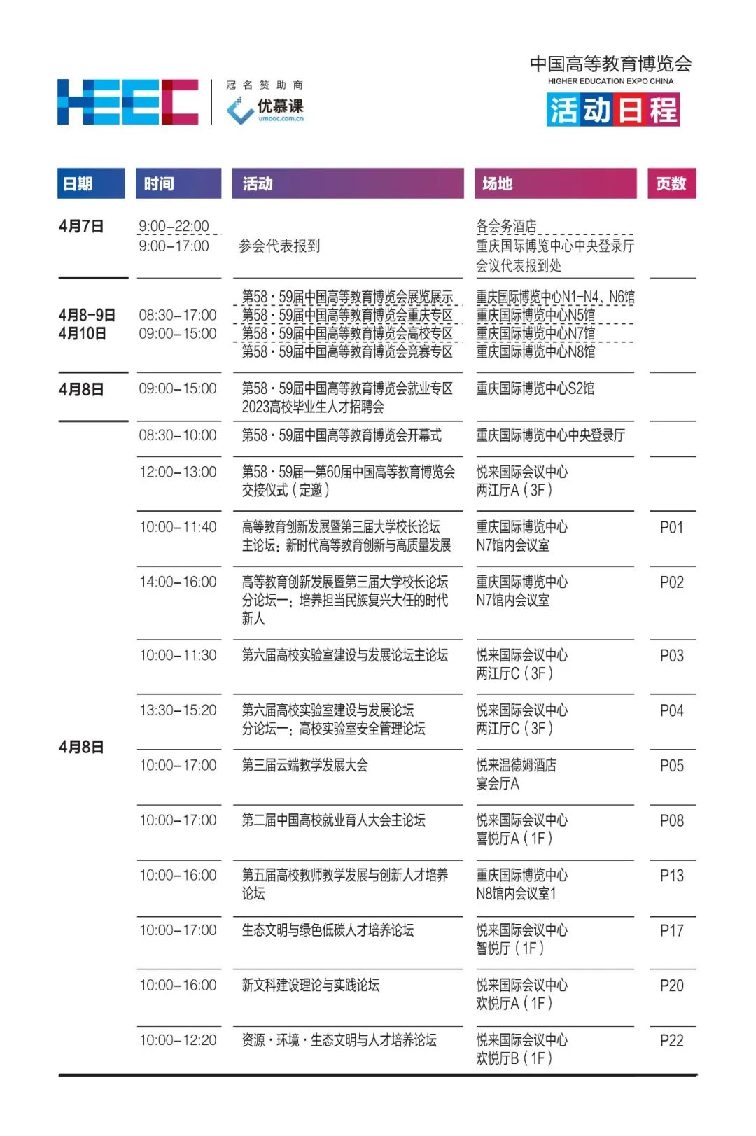 第58·59届中国高等教育博览会活动日程