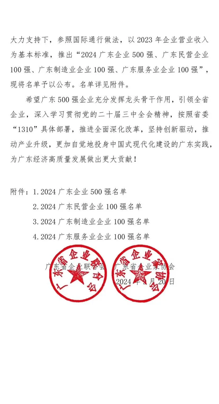 热烈祝贺itc保伦股份荣登“2024广东企业500强”榜单！